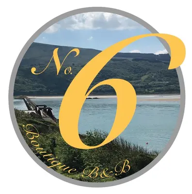a round picture of a beach with the words nova bibliography at No6 in Barmouth