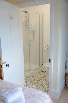 a bathroom with a shower and a toilet at The Powis Arms in North Lydbury