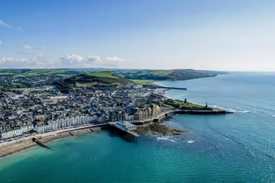 an aerial view of a city on the water at 1 Bed in Aberystwyth oc-bow285 in Aberystwyth