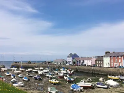 a group of boats sitting in the water in a harbor at The Granary in Llanddeiniol