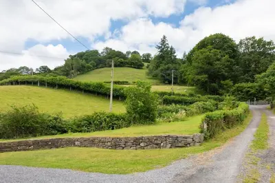 a stone wall on the side of a road at 2 Bed in Dinas Mawddwy oc-bow268 in Machynlleth
