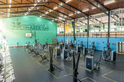 a gym with treadmills and elliptical machines at Aberystwyth University Bunkhouse in Aberystwyth
