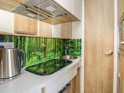 a kitchen with a sink in a tiny house at The Fox Den in Rhayader
