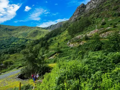 a group of people walking down a mountain trail at Bwthyn Llys Machynlleth Old Court House in Machynlleth