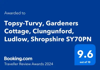 a screenshot of a phone screen with the words topssey tummy garders at Topsy-Turvy, Gardeners Cottage, Clungunford, Ludlow, Shropshire SY70PN in Broome
