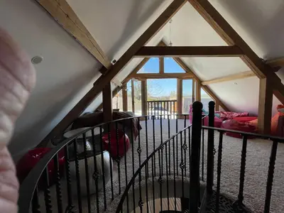 a view of a room in a roof at Ty Nofio, Coity Bach in Brecon