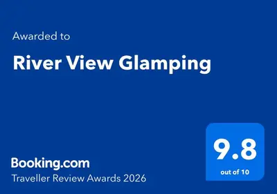 a screenshot of the riverviewgaming screen with the text awarded to riverviewgaming at River View Glamping in Llandovery
