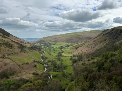 an aerial view of a valley in the hills at Mini haven in Oswestry