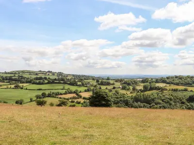 a view of the rolling green hills with trees at The Moorhen Retreat in Oswestry
