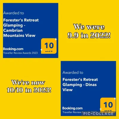 a screenshot of a cell phone with two different texts at Forester's Retreat Glamping - Dinas View - Vaccinated dogs over the age of 2 are accepted in Aberystwyth