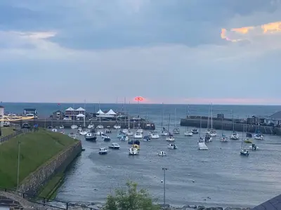 a bunch of boats in a body of water at Aberaeron Island House - Panoramic Harbour Views in Aberaeron