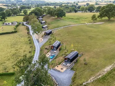 an aerial view of a house in a field at The Salmon in Rhayader