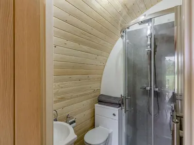 a bathroom with a toilet and a shower at Beech Uk36260 in Llanfair Caereinion