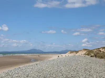 a view of a beach with people walking on it at Ty'n y Clawdd in Dyffryn