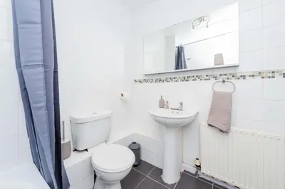 a white bathroom with a toilet and a sink at Hereford Road Shrewsbury Cottage in Shrewsbury