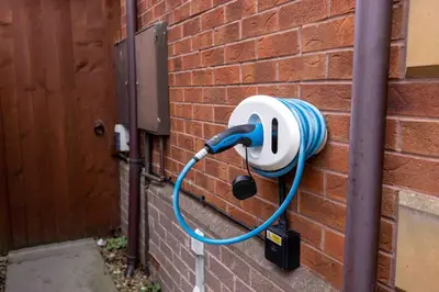 a hose is hooked up to a brick wall at Spacious house in quiet cul-de-sac near to Hospital in Shrewsbury
