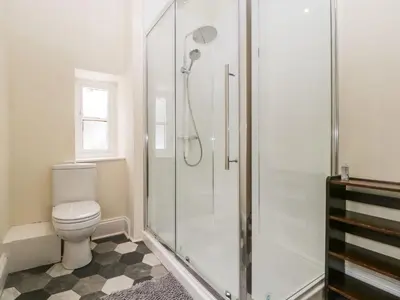 a bathroom with a shower and a toilet at The Old Rectory in Presteigne