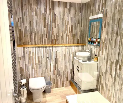 a bathroom with a toilet and a sink and a mirror at Harbour Lights Apartment New Quay in New Quay